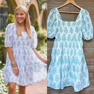 J. Marie Floral Square Neck Mini Dress Preppy Summer Vacation Boho Womens S